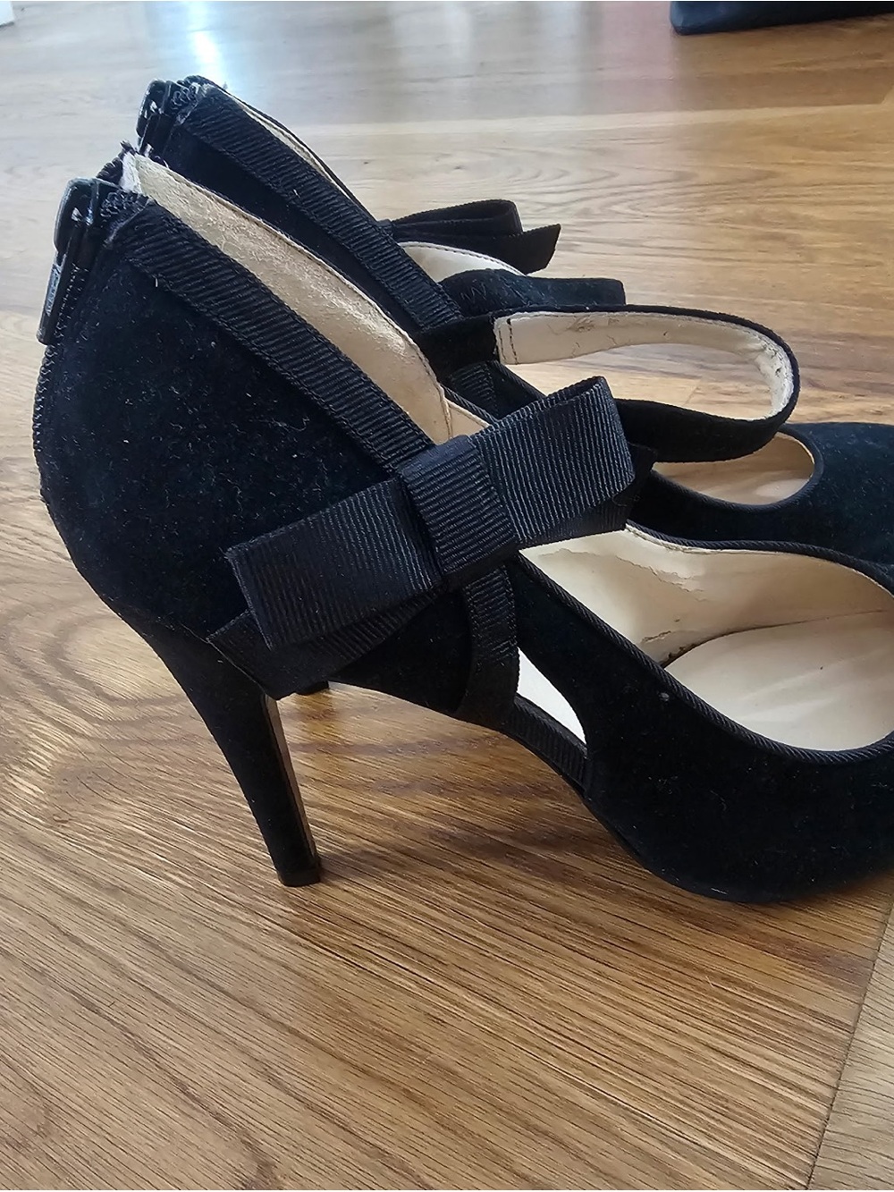 Nine West Black Bow-Strap Suede Stiletto Heels